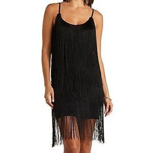 NWT Charlotte Russe Black Fringe Mini dance Flapper esque Gatsby dress